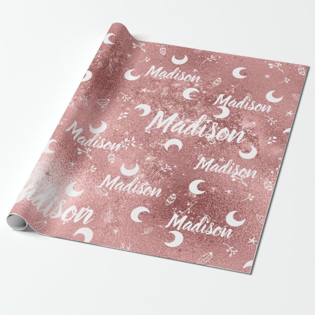 Personalisierter Name Fairy Pink Rose Gold Girl Geschenkpapier (Ungerollt)