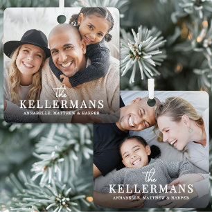 Personalisierter Name Familie 2 Foto Weihnachten Ornament Aus Metall