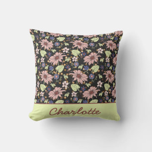 Personalisierter Name farbenfroh blumengeschmückte Kissen