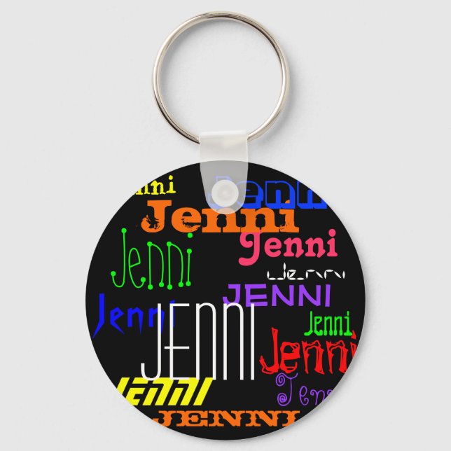 Personalisierter Name Farbiger Collage Schlüsselan Schlüsselanhänger (Vorderseite)