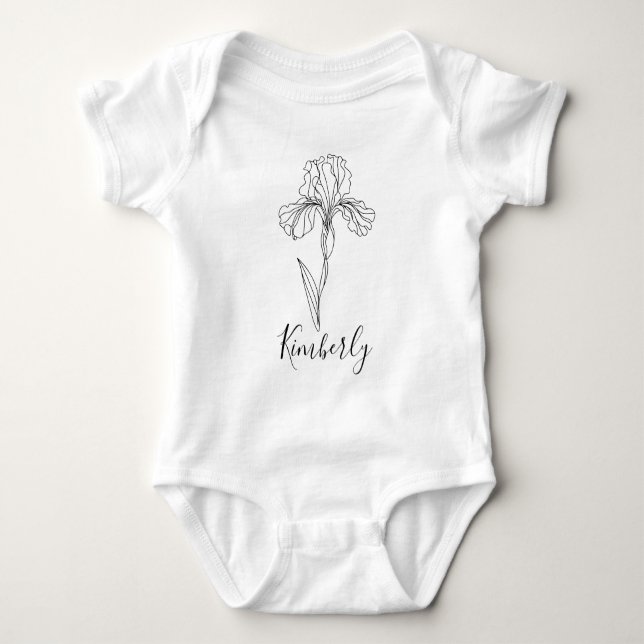 Personalisierter Name Februar Iris Geburtsdatum Bl Baby Strampler (Vorderseite)