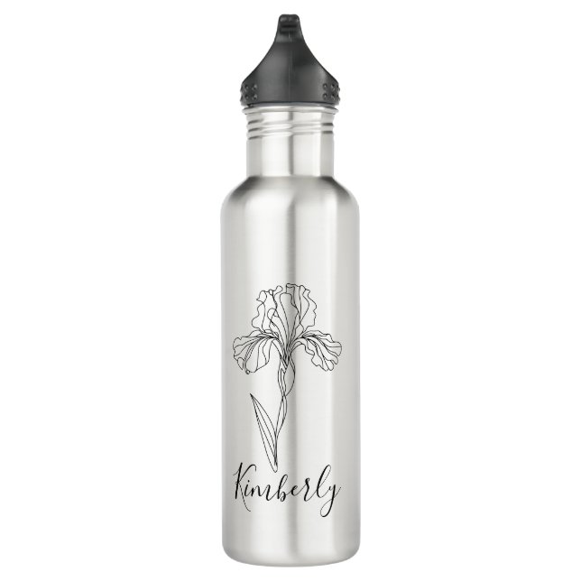 Personalisierter Name Februar Iris Geburtsdatum Bl Edelstahlflasche (Rechts)