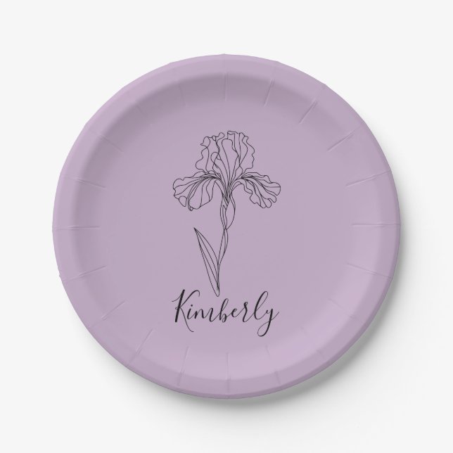 Personalisierter Name Februar Iris Geburtsdatum Bl Pappteller (Vorderseite)