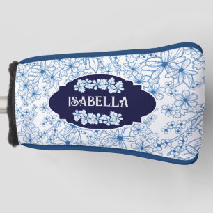 Personalisierter Name Feminine Blaues Blumenmuster Golf Headcover