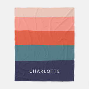 Personalisierter Name Fett Blau rosa Streifen Deko Fleecedecke