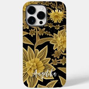 Personalisierter Name Floral Black Gold Case-Mate iPhone 14 Pro Max Hülle