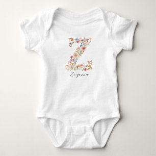 Personalisierter Name & floral monogram 'Z' Baby Strampler