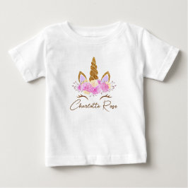 Personalisierter Name Floral Unicorn Girls Baby T-shirt