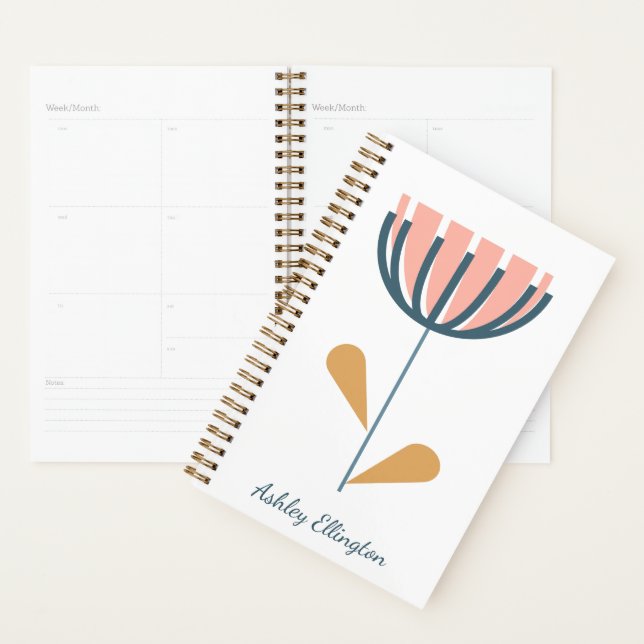 Personalisierter Name Folk Blume Minimalistisch Planer (Anzeige)