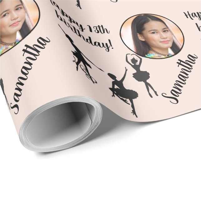 Personalisierter Name Foto Age Ballett Rosa Geschenkpapier (Rolleneckpunkt)