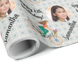 Personalisierter Name Foto Alter Mädchen auf Tretb Geschenkpapier
