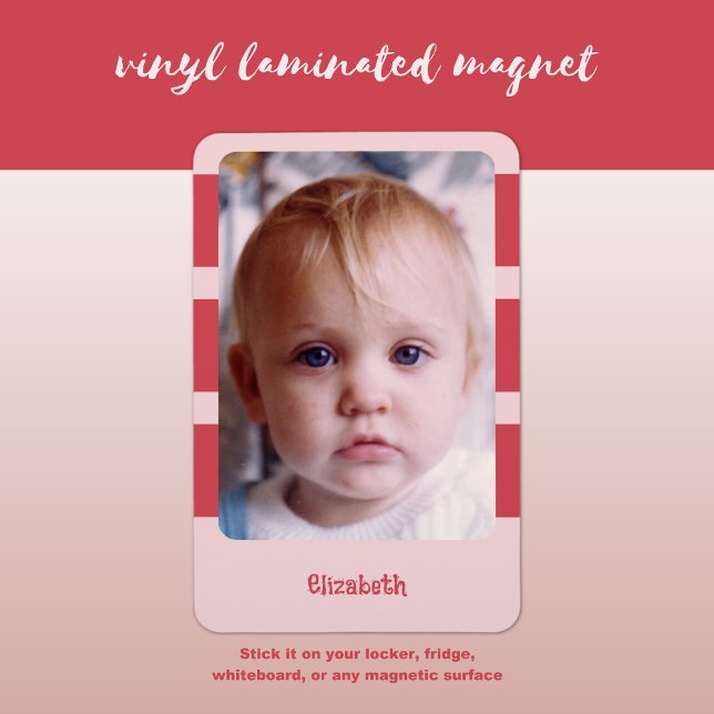 Personalisierter Name Foto mit rosa Streifen hinzu Magnet (Von Creator hochgeladen)