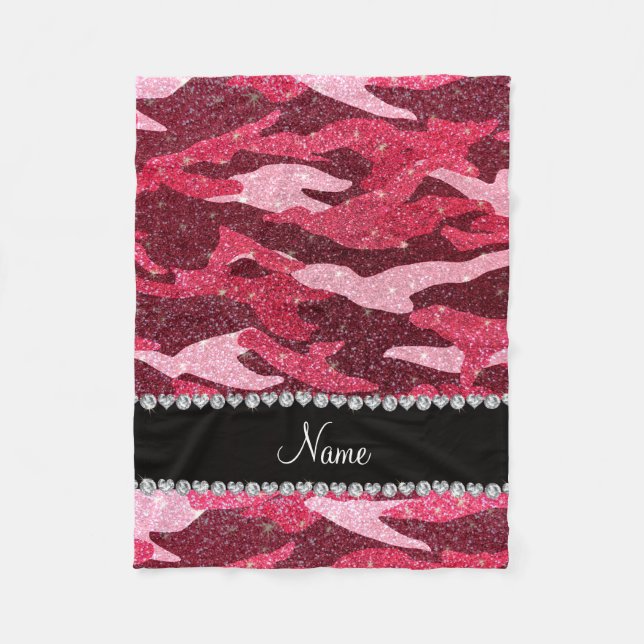 Personalisierter Name Fuchsia rosa Glitzer Tarnung Fleecedecke (Vorderseite)