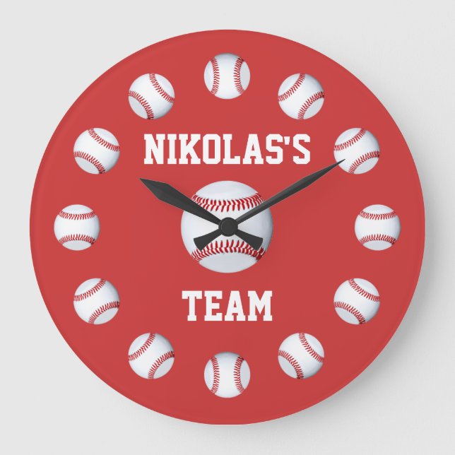 Personalisierter Name für Baseball-benutzerdefinie Große Wanduhr (Vorderseite)
