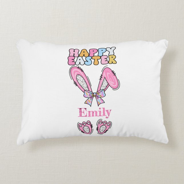 Personalisierter Name für Girly Happy Oaster Dekokissen (Vorderseite)