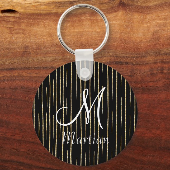 Personalisierter Name für Monogramm, goldener Glit Schlüsselanhänger (Vorderseite)
