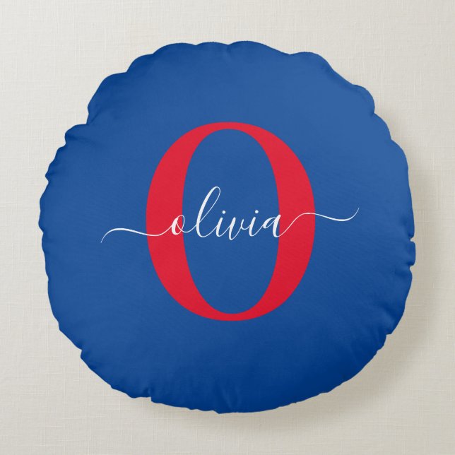 Personalisierter Name für Monogramm Rundes Kissen (Vorderseite)