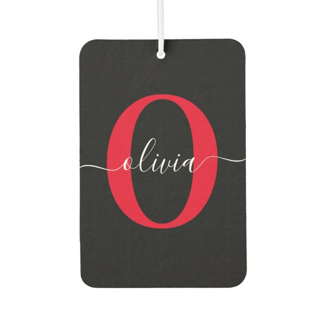 Personalisierter Name für Monogramm-Skript Schwarz Autolufterfrischer (Vorderseite)