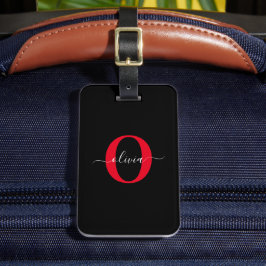 Personalisierter Name für Monogramm-Skript Schwarz Gepäckanhänger