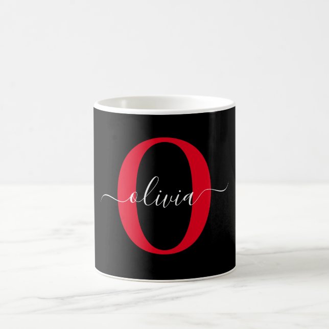 Personalisierter Name für Monogramm-Skript Schwarz Kaffeetasse (Mittel)