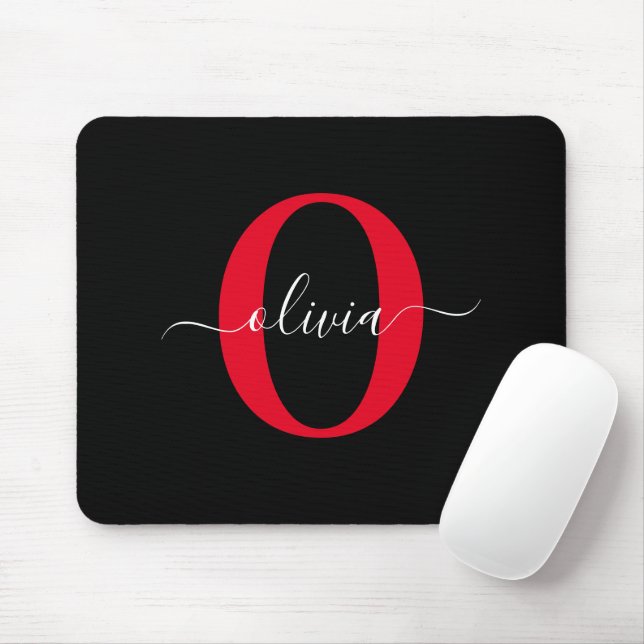 Personalisierter Name für Monogramm-Skript Schwarz Mousepad (Mit Mouse)