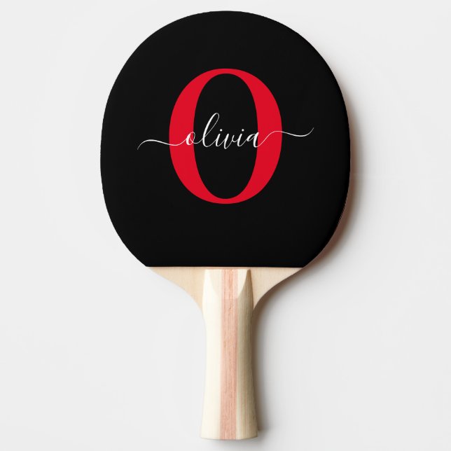 Personalisierter Name für Monogramm-Skript Schwarz Tischtennis Schläger (Vorderseite)