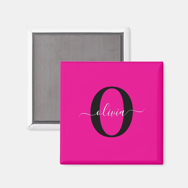 Personalisierter Name für Monogramm Skripte Rosa S Magnet (Vorderseite/Rückseite)