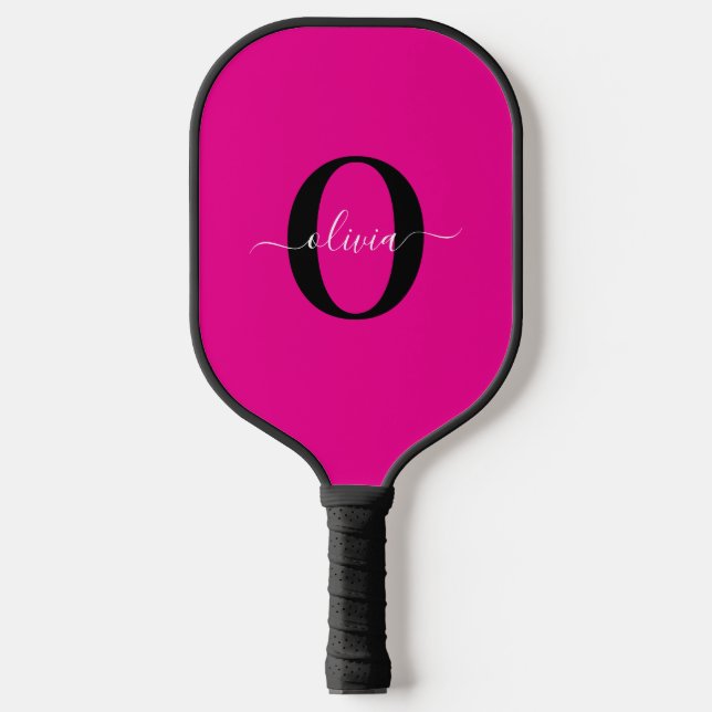 Personalisierter Name für Monogramm Skripte Rosa S Pickleball Schläger (Vorderseite)