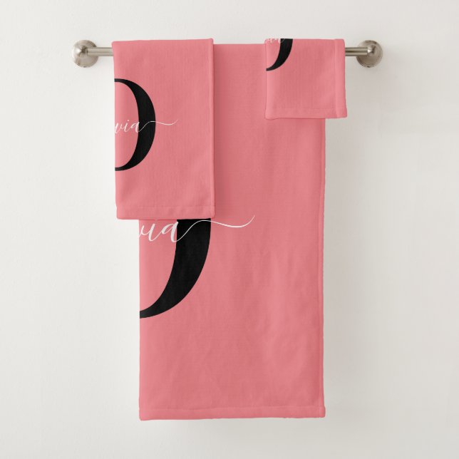 Personalisierter Name für Monogramm-Skripte Schwar Badhandtuch Set (Insitu)