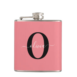 Personalisierter Name für Monogramm-Skripte Schwar Flachmann