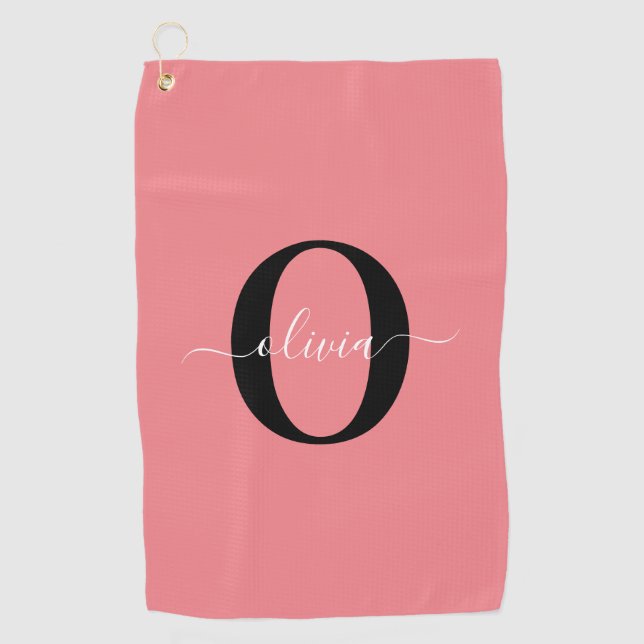 Personalisierter Name für Monogramm-Skripte Schwar Golfhandtuch (Vorderseite)