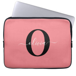 Personalisierter Name für Monogramm-Skripte Schwar Laptopschutzhülle