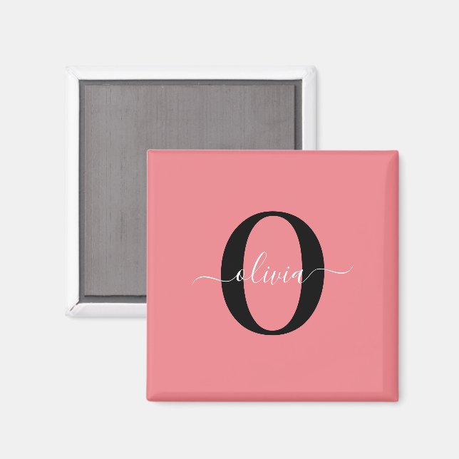 Personalisierter Name für Monogramm-Skripte Schwar Magnet (Vorderseite/Rückseite)