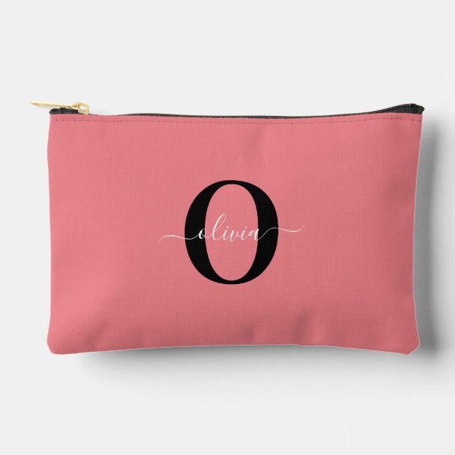 Personalisierter Name für Monogramm-Skripte Schwar Zubehörtasche (Vorderseite)