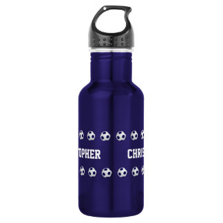 Personalisierter Name, Fußballbälle, dunkelblau Edelstahlflasche