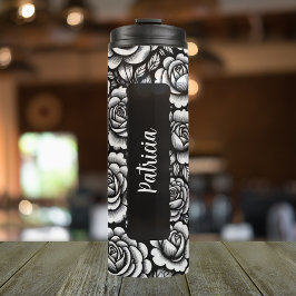 Personalisierter Name Geburtsname Blume Rose 16 oz Thermosbecher