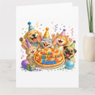 Personalisierter Name Geburtstag Pizza Party Tiere Karte
