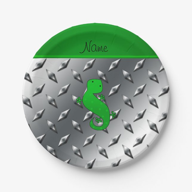 Personalisierter Name Geckosilber Diamantblech Sta Pappteller (Vorderseite)