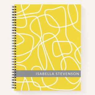 Personalisierter Name Gelb Grau Abstrakte Linie Ar Notizbuch