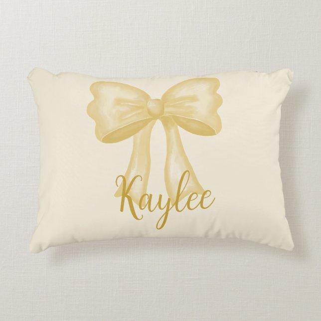 Personalisierter Name Gelbe Coquette Bow Kissen (Vorderseite)