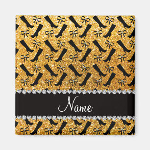 Personalisierter Name Gelbe Glitzer Stiefel Bows Magnet