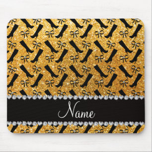 Personalisierter Name Gelbe Glitzer Stiefel Bows Mousepad