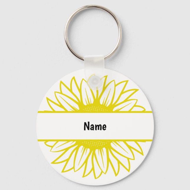 Personalisierter Name Gelbe Sonnenblume Schlüsselanhänger (Vorderseite)
