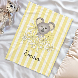 Personalisierter Name Gelber Streifen Baby Koala K Fleecedecke