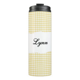 Personalisierter Name gelbes Gingham-Muster Thermosbecher