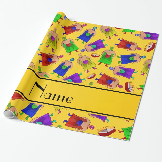 Personalisierter Name Gelbmexikanischer Wrestling Geschenkpapier (Ungerollt)