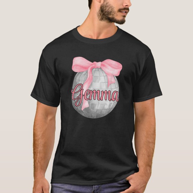 Personalisierter Name Gemma Coquette Bow Pink Disc T-Shirt (Vorderseite)