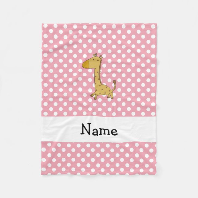Personalisierter Name Giraffe Pink Polka Punkte Fleecedecke (Vorderseite)