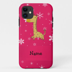 Personalisierter Name Giraffe Rosa Schneeflocken iPhone 11 Hülle