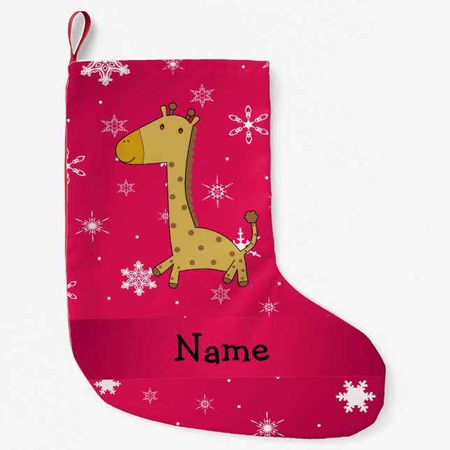 Personalisierter Name Giraffe Rosa Schneeflocken Kleiner Weihnachtsstrumpf (Vorderseite)